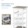 HOMCOM Mobile Kitchen Cart, Rolling Kitchen Island with Storage, Solid Wood Frame Utility Cart with Wire Fruit Baskets, Trays and Drawer, White view 3
