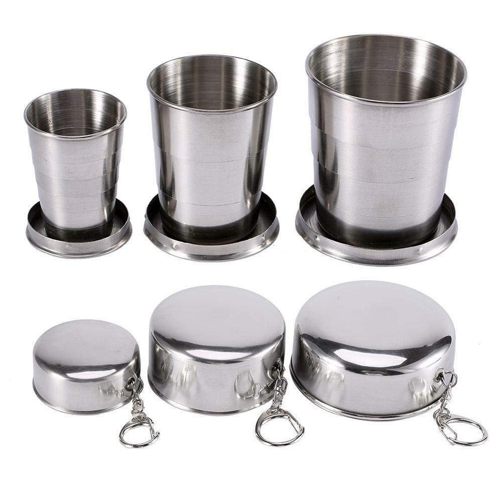 Magik 3-6 Pack Stainless Steel Portable Camping Hiking Sports Compact Travel Folding Collapsible Cups (6, S+M+L(2 Each))