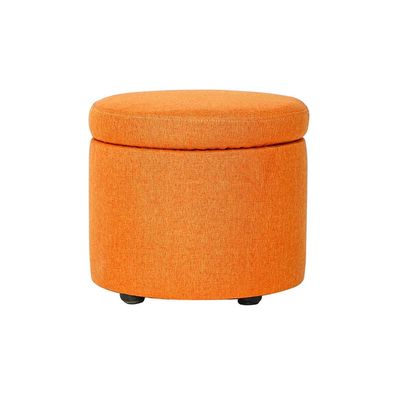 FINDYU Footstool, Living Room Bedroom Storage Round Pouffe Stool with Removable Linen Cover Low Wooden Upholstered Stepping Stool for Shoes Wearing (Color : Orange, Size : #2)