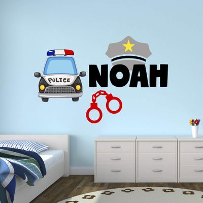 Police Car Wall Decal - Personalized Name Decal - Police Wall Sticker - Custom Wall Decal - Custom Wall Sticker (24"W x 14"H)