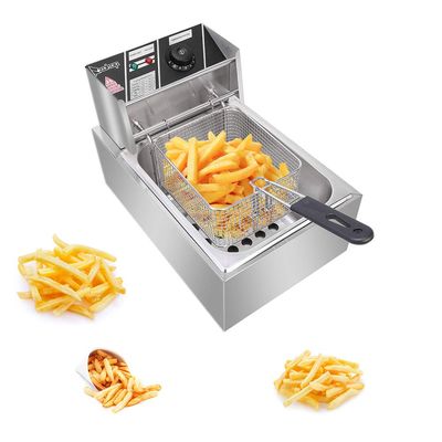 ZOKOP Commercial Home Electric Deep Fryer, 2500W 6.3QT/6L Stainless Steel Single Tank French Fryer with Temperature Control, Suitable for Variety of Fried Foods