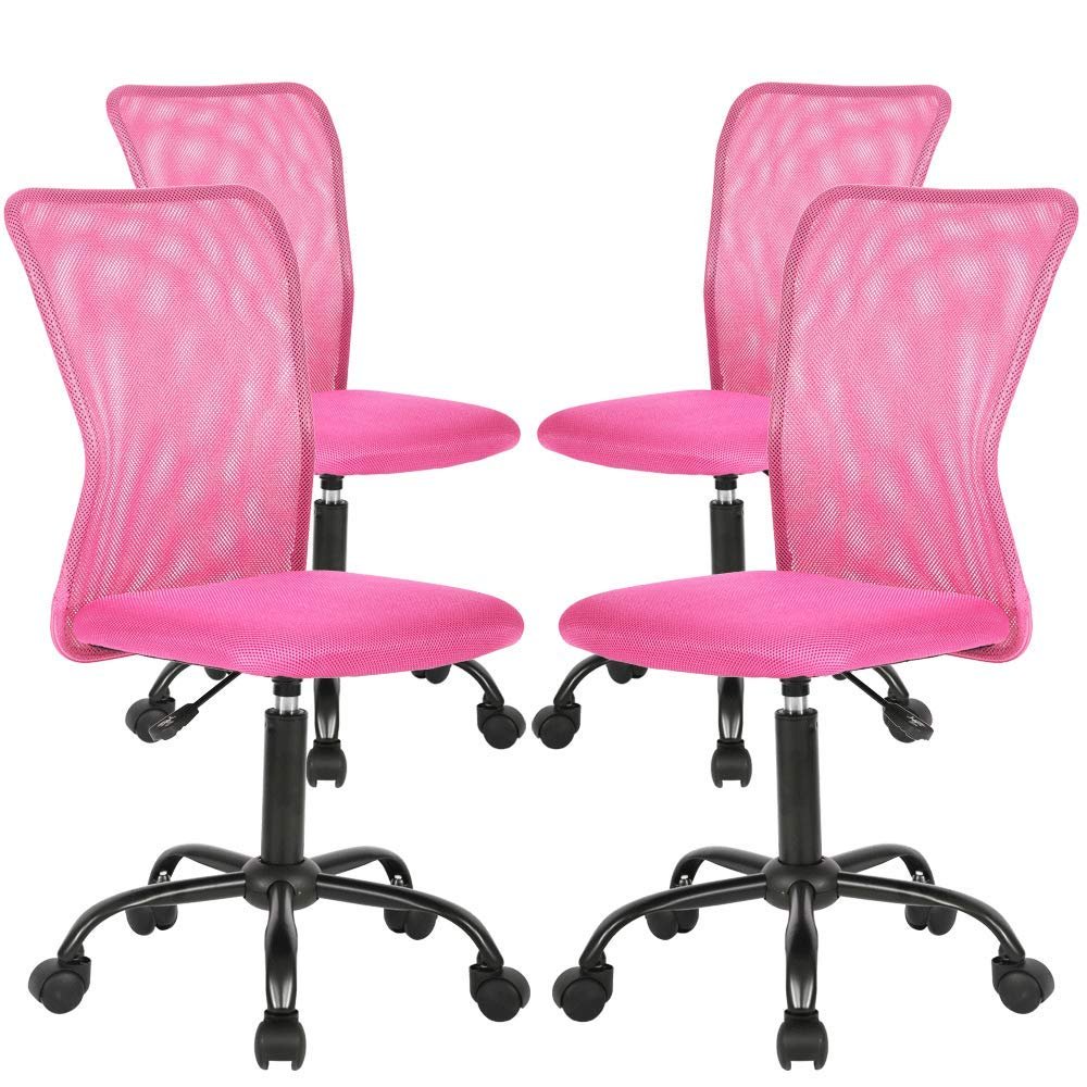 4 Pack Office Desk Chairs w/Lumbar Support - Ergonomic Mid Back Mesh Adjustable Height Swivel Armless Modern Task Executive Chairs for Women & Men