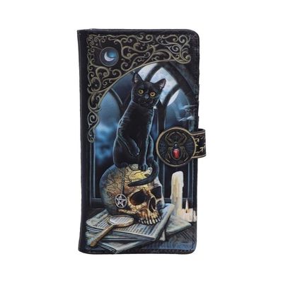 Lisa Parker Spirits of Salem Black Cat Skull Map Embossed Purse 18.5cm, PU Leather, Black, Lisa Parker Giftware, Spirits of Salem Artwork, Spacious and Stylish, Multiple Slots for Cards and Coins