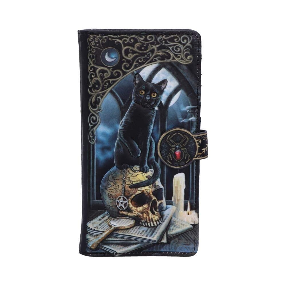 Lisa Parker Spirits of Salem Black Cat Skull Map Embossed Purse 18.5cm, PU Leather, Black, Lisa Parker Giftware, Spirits of Salem Artwork, Spacious and Stylish, Multiple Slots for Cards and Coins