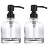 2 Pcs Thick Clear Glass Jar Hand Soap Dispenser Bathroom with Matte Black Stainless Steel Pump, 12ounce Clear Boston Round Bottle Dispenser with Rustproof Pump for Kitchen Dish view 1