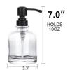 2 Pcs Thick Clear Glass Jar Hand Soap Dispenser Bathroom with Matte Black Stainless Steel Pump, 12ounce Clear Boston Round Bottle Dispenser with Rustproof Pump for Kitchen Dish view 2