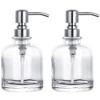 2 Pcs Thick Clear Glass Hand Soap Dispenser Bathroom with Silver Stainless Steel Pump, 12oz Clear Boston Round Bottle Dispenser with Pump for Kitchen Dish view 1