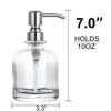 2 Pcs Thick Clear Glass Hand Soap Dispenser Bathroom with Silver Stainless Steel Pump, 12oz Clear Boston Round Bottle Dispenser with Pump for Kitchen Dish view 2