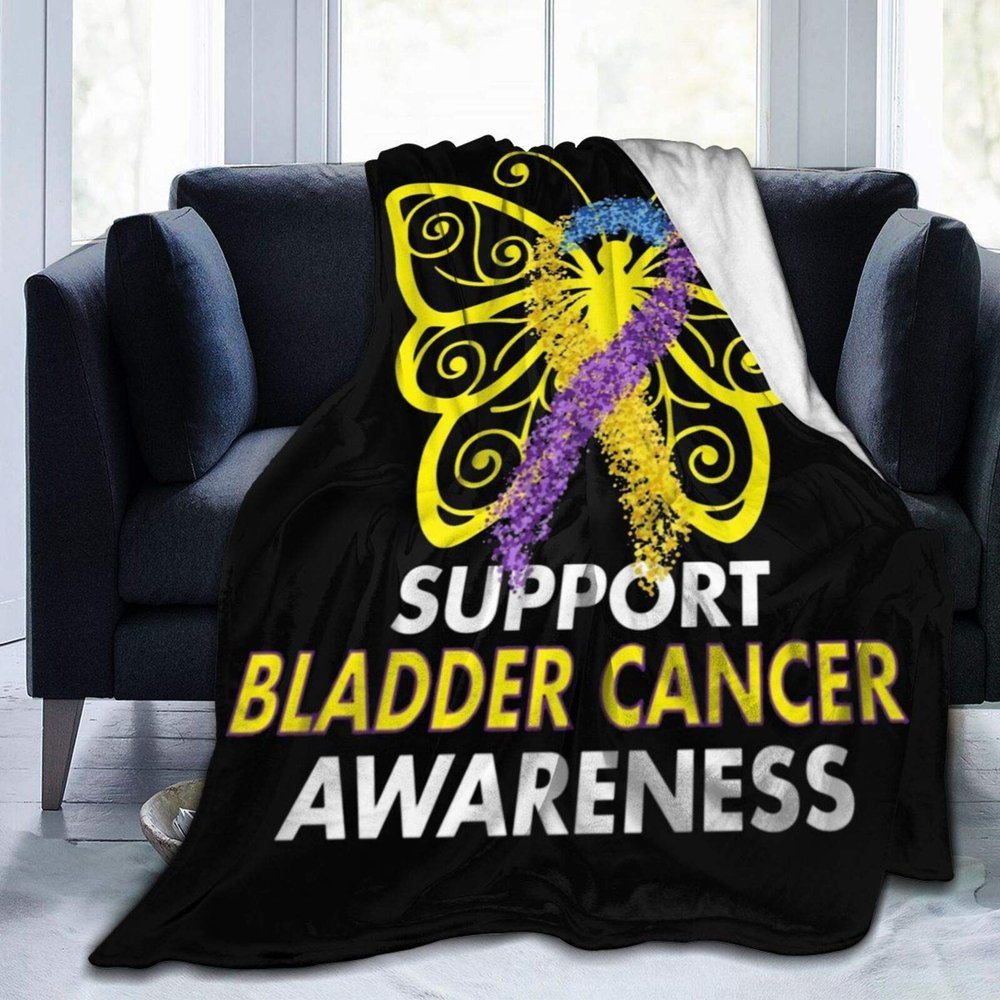 Support Bladder Cancer Awareness Butterfly Adult Kids Fleece Blanket Throw Blanket for Bedding Living Room Decor Sofa Blanket 80"X60"