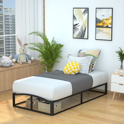 Amazon Basics Metal Platform Bed Frame, with Wood Slat Support, 10 inches High, Twin, Black