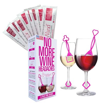PureWine The Wand Wine Purifier - Red & White Wine Filters for Histamines & Sulfites, Sulfite Remover Sticks, Helps Allergies & Headaches, Gift Accessories for Women & Men - 8 Wands, Pink