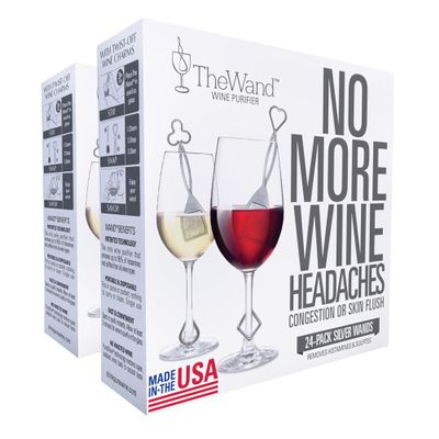 PureWine The Wand Wine Purifier - Red & White Wine Filters for Histamines & Sulfites, Sulfite Remover Sticks, Helps Allergies & Headaches, Gift Accessories for Women & Men - 48 Wands, Silver