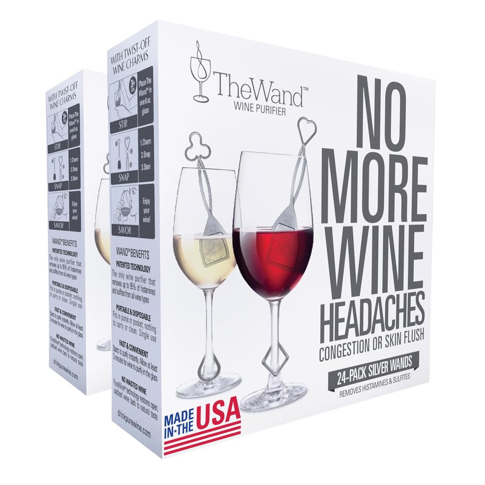 PureWine The Wand Wine Purifier - Red & White Wine Filters for Histamines & Sulfites, Sulfite Remover Sticks, Helps Allergies & Headaches, Gift Accessories for Women & Men - 48 Wands, Silver