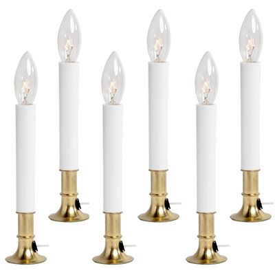 Creative Hobbies Pack of 6 Electric Window Candle with On/Off Switch, Incandescent Light Bulb, Brass Plated Base, Ready to Use (Original)