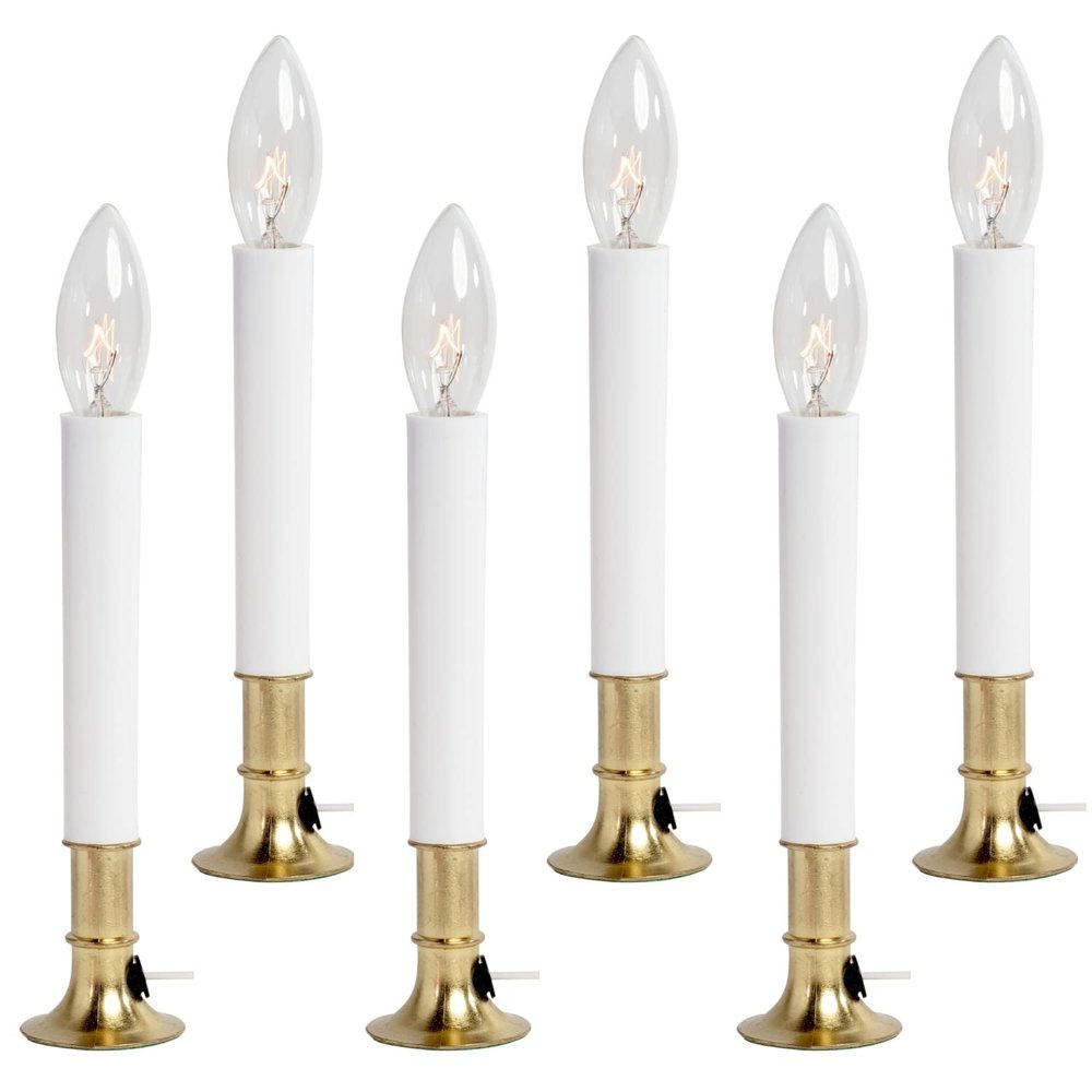 Creative Hobbies Pack of 6 Electric Window Candle with On/Off Switch, Incandescent Light Bulb, Brass Plated Base, Ready to Use (Original)