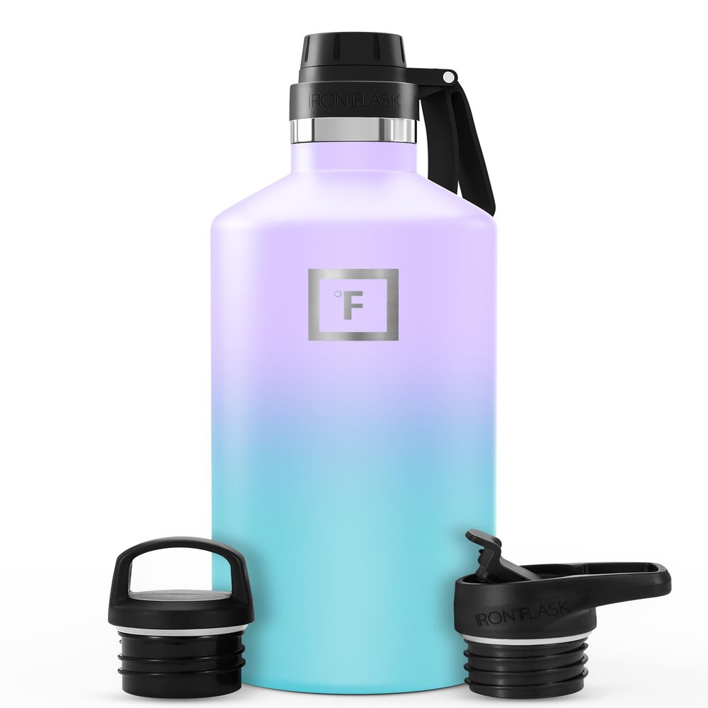 IRON FLASK Camping & Hiking Hydration Flask with Spout, BPA-Free Insulated Stainless Steel Sports Water Bottle - 64 oz Cotton Candy