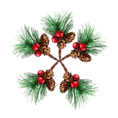 Milisten 5pcs Christmas Pine Picks Artificial Red Berry Holly Stems Branches Wreath Garland Craft Pick with Jingle Bell for Winter Holiday Flower Arrangement Vase Filler