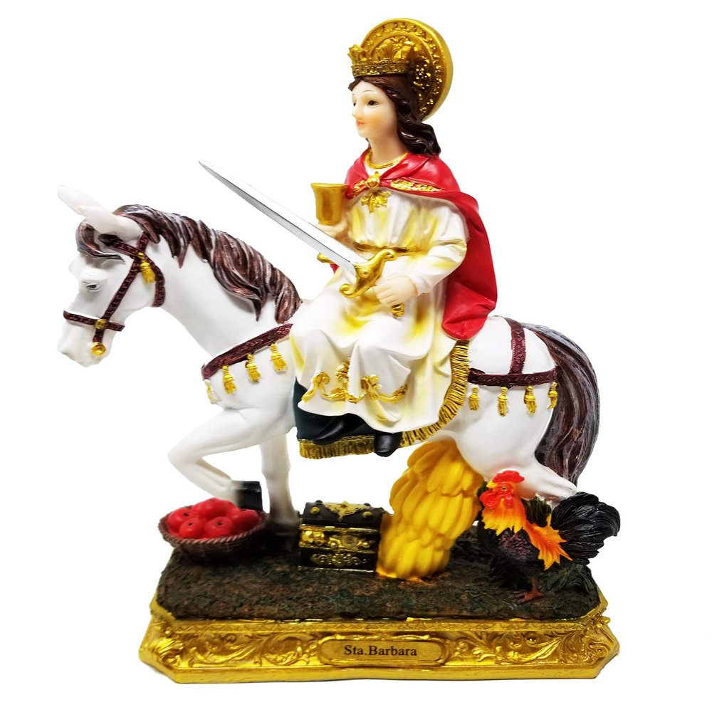 12" Santa Barbara on Horse Statue Catholic Saint Religious Decor