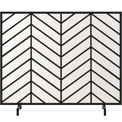 Best Choice Products 38x31in Single Panel Handcrafted Wrought Iron Mesh Chevron Fireplace Screen, Fire Spark Guard for Living Room, Bedroom Dcor w/Distressed Antique Finish - Satin Black