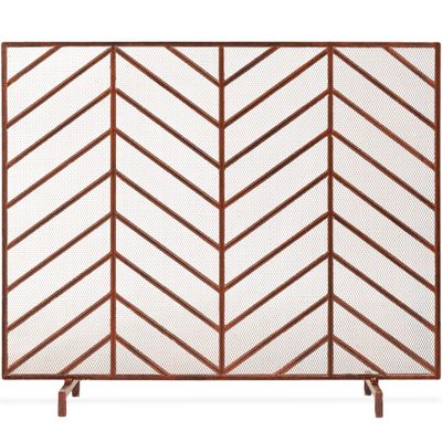 Best Choice Products 38x31in Single Panel Handcrafted Wrought Iron Mesh Chevron Fireplace Screen, Fire Spark Guard for Living Room, Bedroom Dcor w/Distressed Antique Finish - Copper