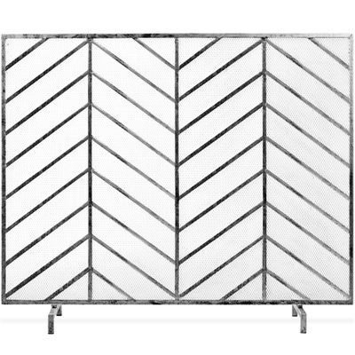 Best Choice Products 38x31in Single Panel Handcrafted Wrought Iron Mesh Chevron Fireplace Screen, Fire Spark Guard for Living Room, Bedroom Dcor w/Distressed Antique Finish - Pewter