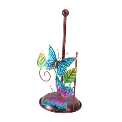 Hemoton Decorative Paper Towel Stand 3D Butterfly Figurine Iron Art Paper Napkin Roll Holder Rack Vintage Tissue Shelf Desktop Ornament for Home Kitchen