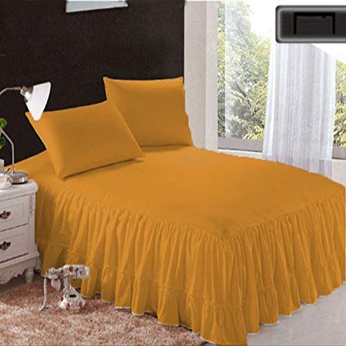 Bedding Empire 15" Drop 1 Piece Bottom Ruffle Bed Skirt/Bed Cover 100% Egyptian Cotton 500 TC Gold Queen Size