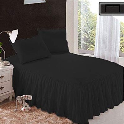 Bedding Empire 25" Drop Length 1 Piece Bottom Ruffle Bed Skirt/Bed Cover 100% Egyptian Cotton 500 TC Black Twin Size