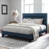 Allewie Full Size Platform Bed Frame with Fabric Upholstered Headboard and Wooden Slats Support, Fully Upholstered Mattress Foundation/No Box Spring Needed/Easy Assembly, Navy Blue view 3