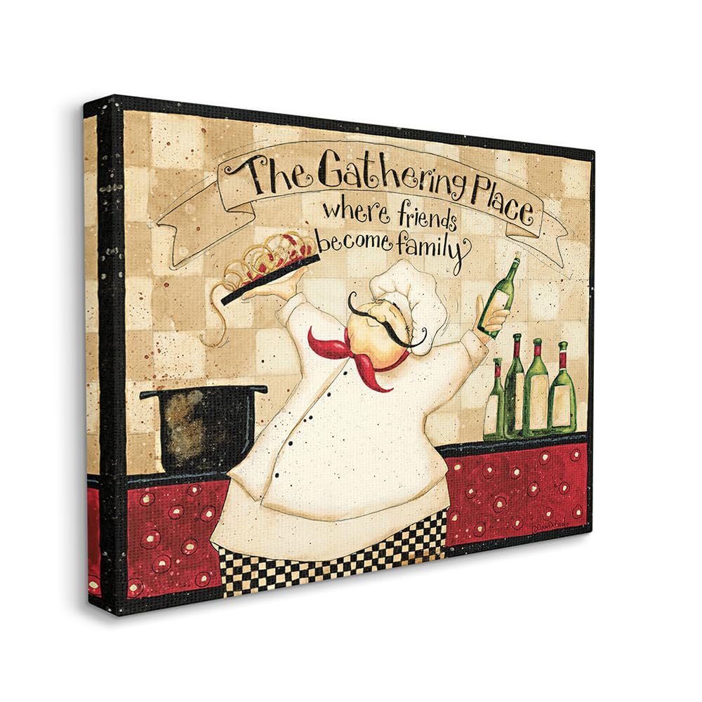 Stupell Industries The Gathering Place Phrase Vintage Kitchen Chef Charm, Design by Dan DiPaolo Canvas Wall Art, 24 x 30, Tan