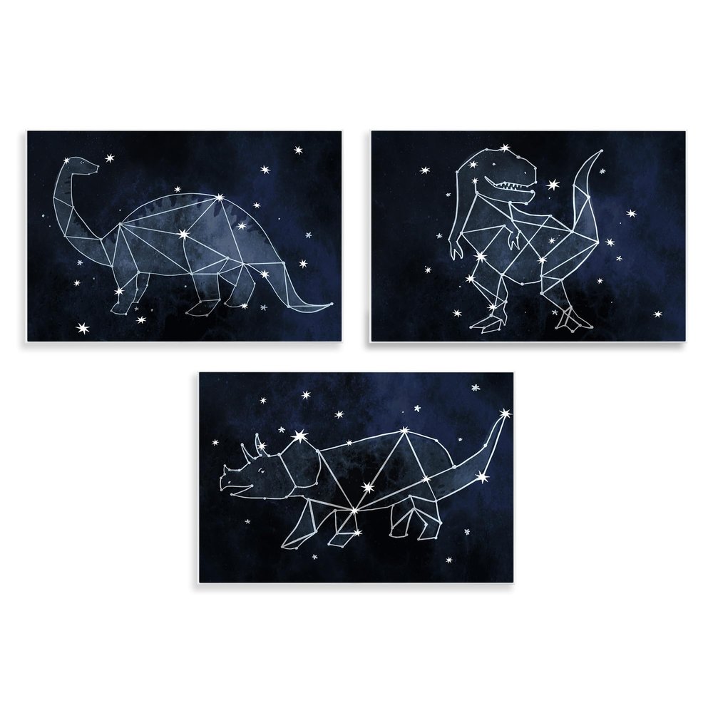 Stupell Industries Night Sky Dinosaur Constellations Outer Space, Design by Daphne Polselli Wall Plaque, 3pc, Each 10 x 15, Blue
