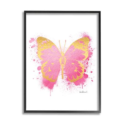 Stupell Industries Hot Pink Pop Butterfly Glam Paint Splatter
