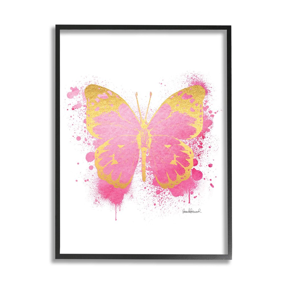 Stupell Industries Hot Pink Pop Butterfly Glam Paint Splatter