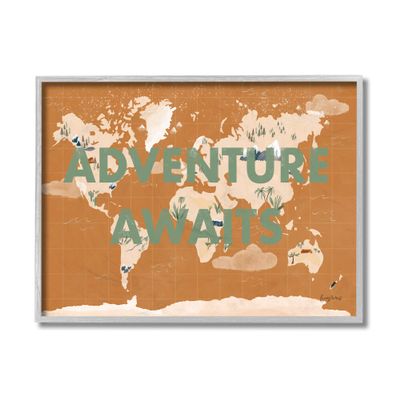 Stupell Industries Tropical World Map Adventure Awaits Sentiments