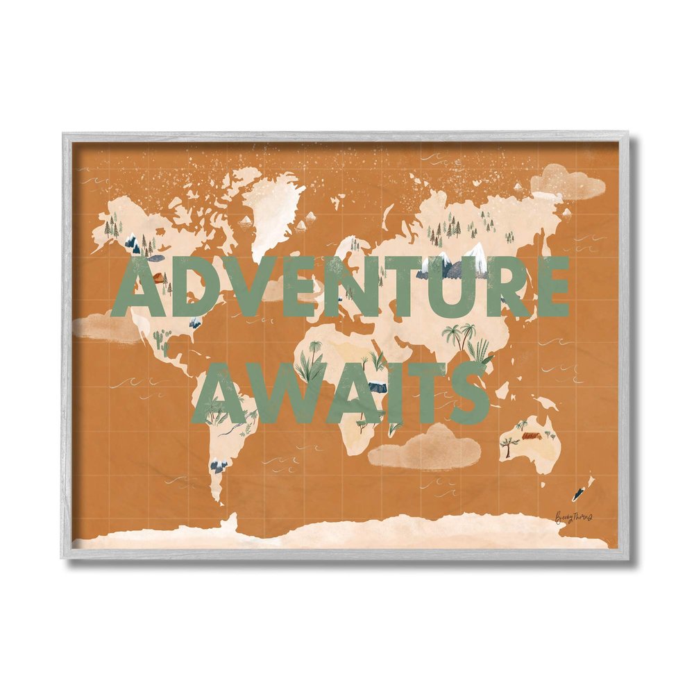 Stupell Industries Tropical World Map Adventure Awaits Sentiments
