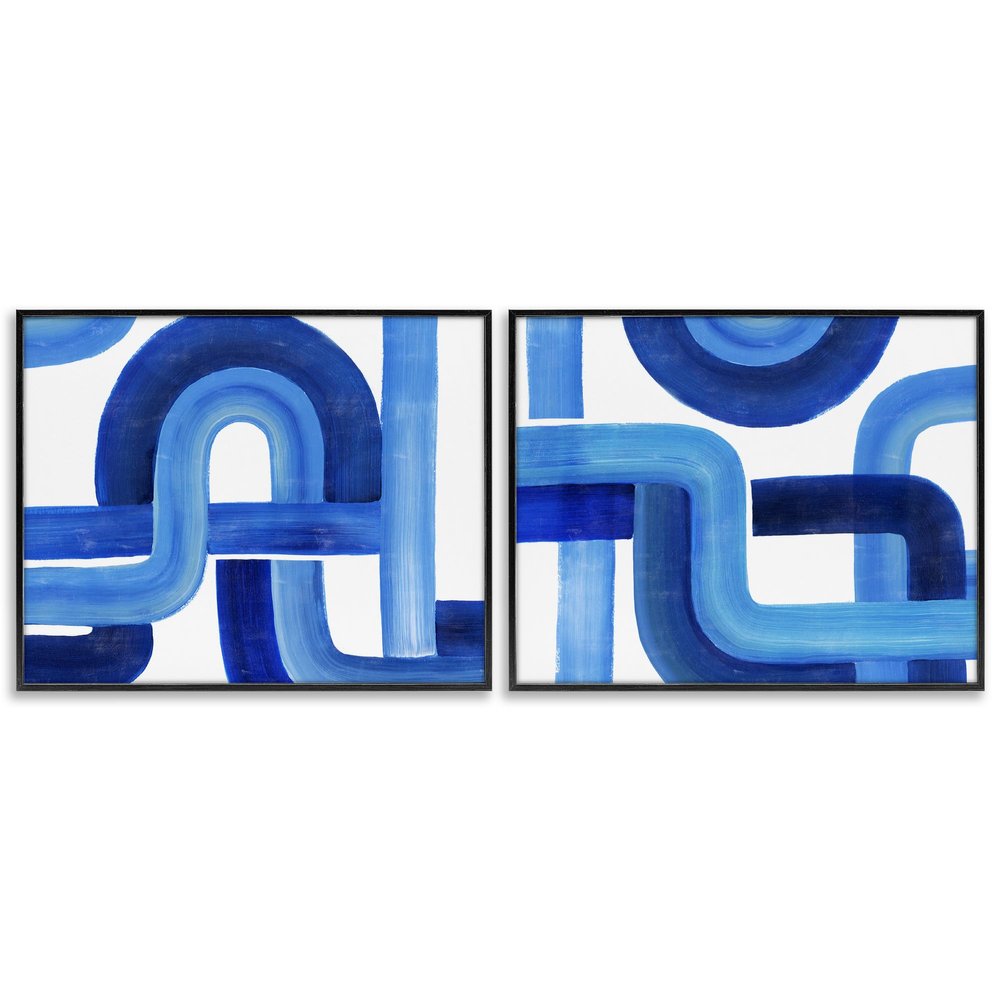 Stupell Industries Woven Blue Lines Geometric Color Abstraction, Design by Grace Popp Black Framed Wall Art, 2pc, Each 11 x 14