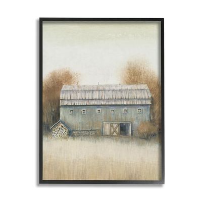Stupell Industries Autumn Barn Doors Vintage Farm Landscape, Design by Tim O'Toole Black Framed Wall Art, 11 x 14, Brown