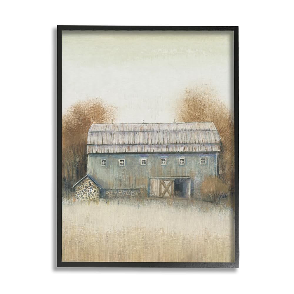 Stupell Industries Autumn Barn Doors Vintage Farm Landscape, Design by Tim O'Toole Black Framed Wall Art, 11 x 14, Brown