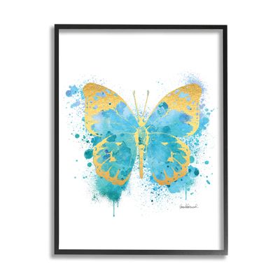 Stupell Industries Abstract Butterfly Turquoise Blue Paint Splatter