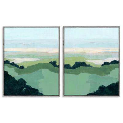 Stupell Industries Hill Side Nautical Landscape Abstract Greenery, Design by Grace Popp Grey Framed Wall Art, 2pc, Each 11 x 14, Green