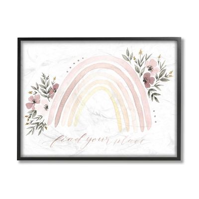 Stupell Industries Find Your Place Pink Floral Rainbow, Ella Grace Designs Black Framed Wall Art, 16 x 20, White