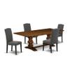 East West Furniture LAEN5-81-20 5 Piece Dining Table Set Includes a Rectangle Wooden Table with Removable Leaf and 4 Dark Gotham Linen Fabric Upholstered Chairs, 42x92 Inch, Walnut view 1