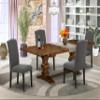 East West Furniture LAEN5-81-20 5 Piece Dining Table Set Includes a Rectangle Wooden Table with Removable Leaf and 4 Dark Gotham Linen Fabric Upholstered Chairs, 42x92 Inch, Walnut view 2