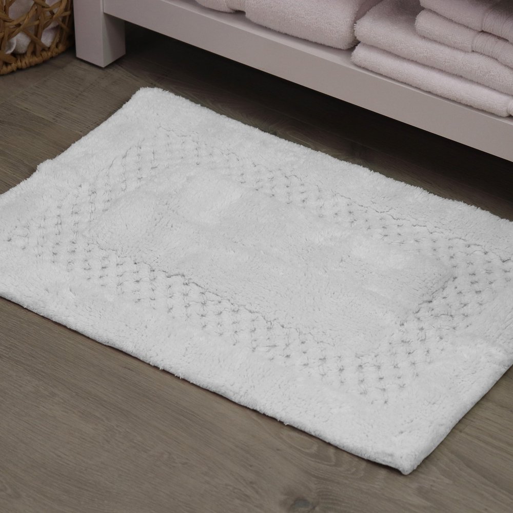 Home Weavers Classy Bathmat 100% Cotton Bathroom Rugs Set, Bathroom Dcor, Washable Rug, Extra Soft and Absorbent bath Rug, Kitchen Mat, Bath Mat Set, Bath Floor Mat Non Slip, 17"x24" Rectangle, White