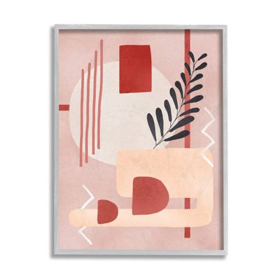 Stupell Industries Warm Abstract Shapes Red Pop Plant Detail