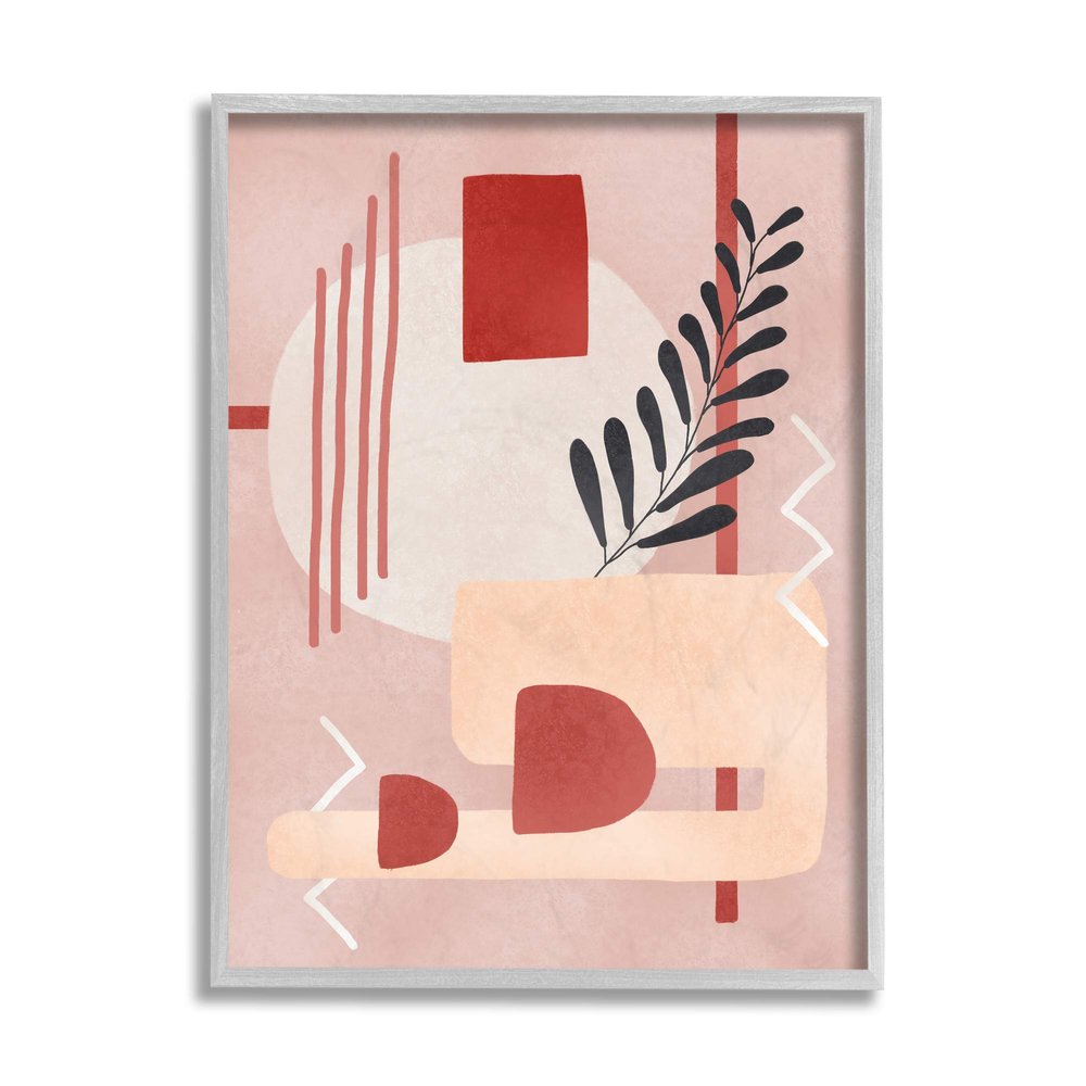 Stupell Industries Warm Abstract Shapes Red Pop Plant Detail