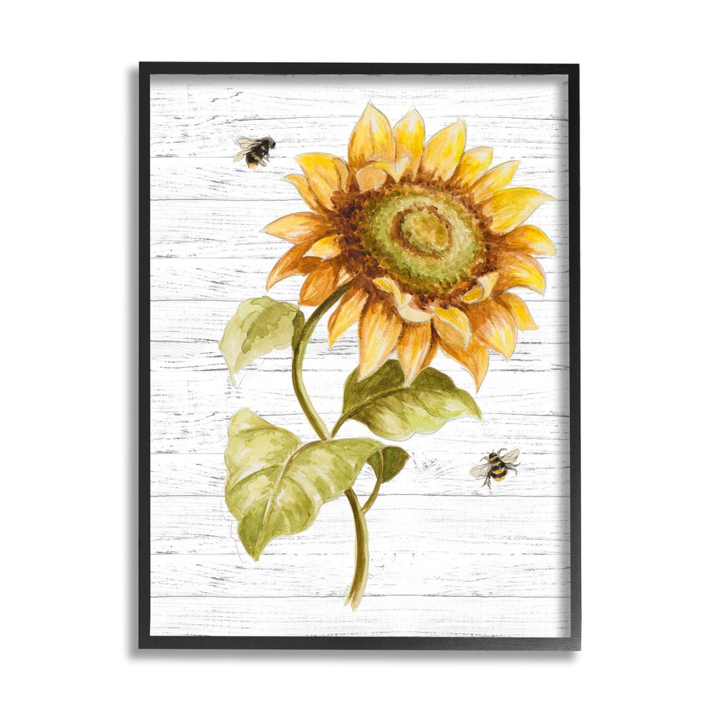 Stupell Industries Rustic Sunflower Floral Roaming Honey Bee Insect