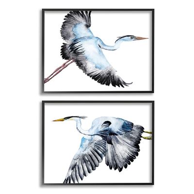 Stupell Industries Cranes Flying in Sky Blue Birds, Design by Melissa Wang Black Framed Wall Art, 2pc, Each 11 x 14, White
