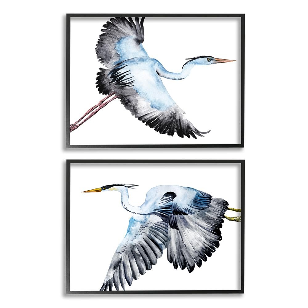 Stupell Industries Cranes Flying in Sky Blue Birds, Design by Melissa Wang Black Framed Wall Art, 2pc, Each 11 x 14, White