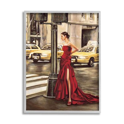 Stupell Industries City Taxi Crosswalk Glam Fashion Red Gown